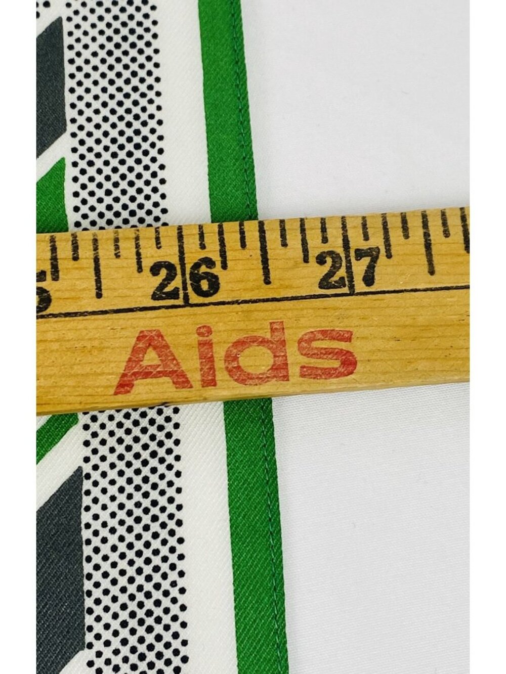 VTG Green & White Striped Square Scarf W/ Black Polka Dot Accents 26.75"x26.5" - Picture 5 of 6